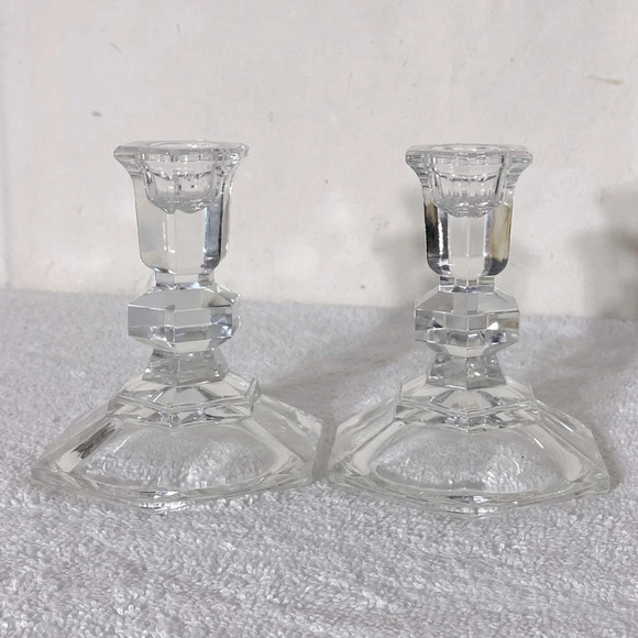 Vintage Clear Cut Glass Candle Holders x2 - Picture 4 of 9